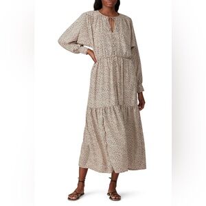 Sweet Baby Jamie Ditsy Midi Cream Red and Blue Floral Long Sleeve Dress Size XS